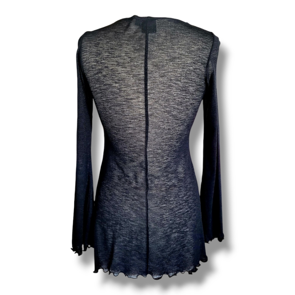 MCM Black/Tan Partially Sheer Long Sleeve Tunic with Décolleté Neckline. Size M - Picture 8 of 11